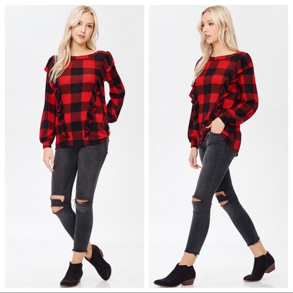 Buffalo Plaid Ruffle Top - Picture 3 of 3